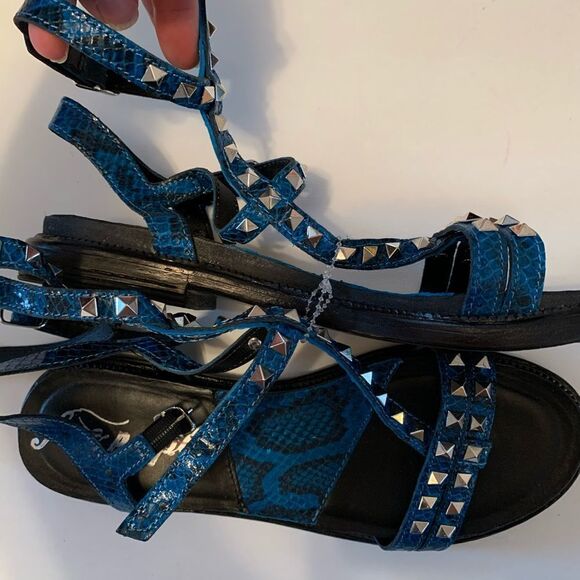 Free People Sneak Print animal print blue black Gladiator Sandals Sz 9 - Picture 7 of 9